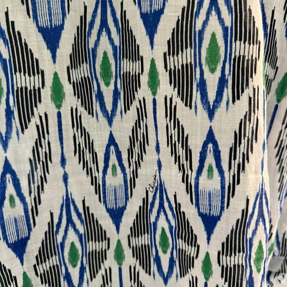 Chicos Womens Top Blouse runched sleeve White Blue Black Size 12 - Picture 6 of 7